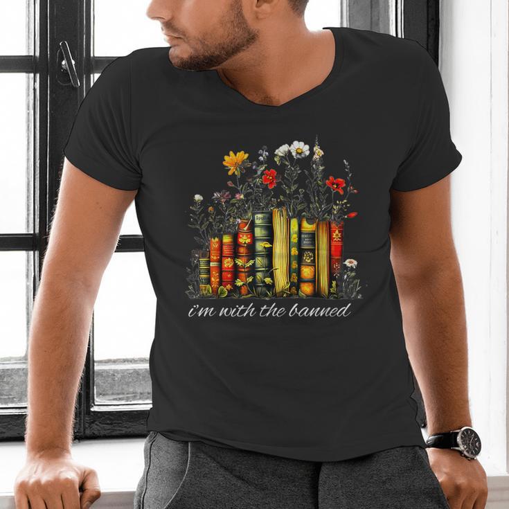 I'm With The Banned Banned Books Colorful Literary Fr Men's V-Neck T-Shirt