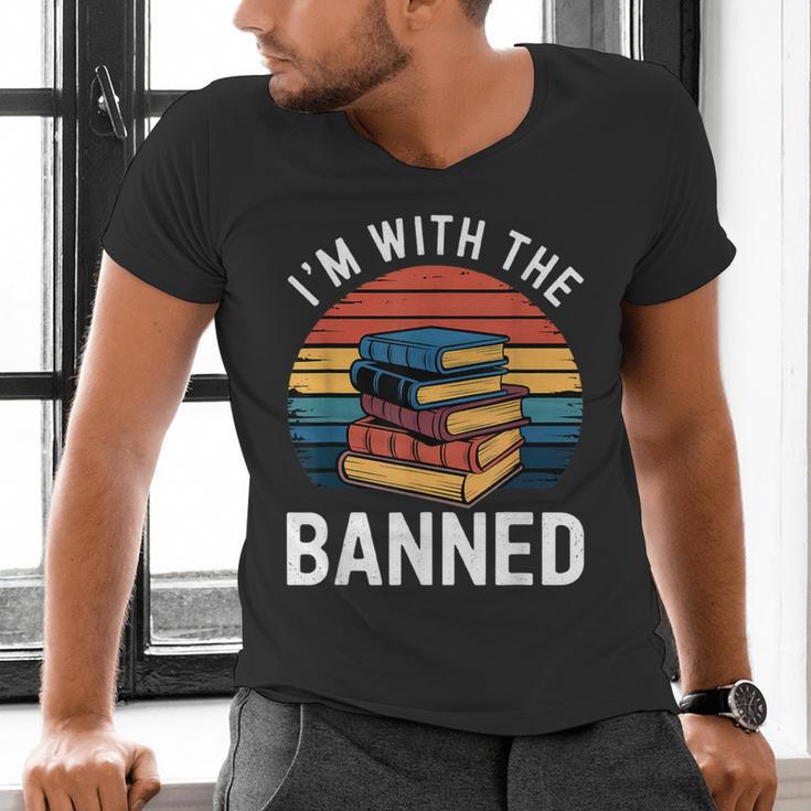 I'm With The Banned Stack Of Books Vintage Sunset Retro Men's V-Neck T-Shirt I'm With The Banned Stack Of Books Vintage Sunset Retro Men's V-Neck T-Shirt