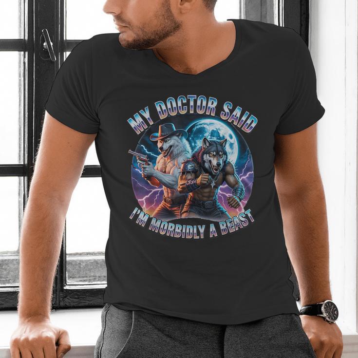 I'm A Beast Alpha Man Alpha Wolves Jokes Dad Papa Alpha Wolf Men's V-Neck T-Shirt
