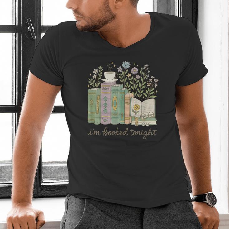 I'm Booked Tonight Cozy Floral Book Lover Graphic Men's V-Neck T-Shirt