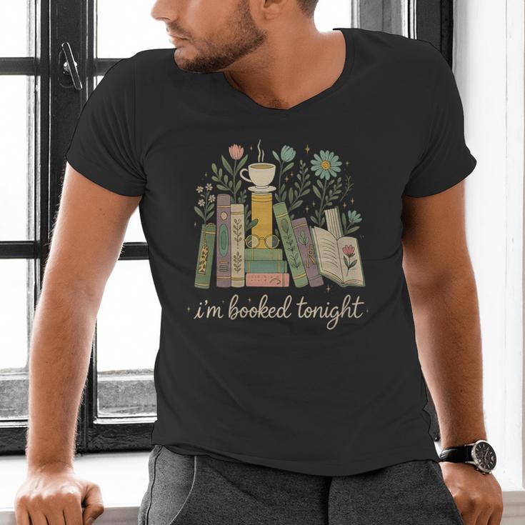 I'm Booked Tonight Floral Books Cozy Reading Graphic Men's V-Neck T-Shirt I'm Booked Tonight Floral Books Cozy Reading Graphic Men's V-Neck T-Shirt