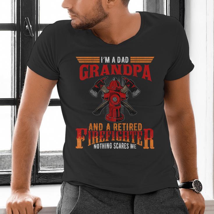 I'm Dad Grandpa Retired Firefighter Nothing Scares Me Men's V-Neck T-Shirt