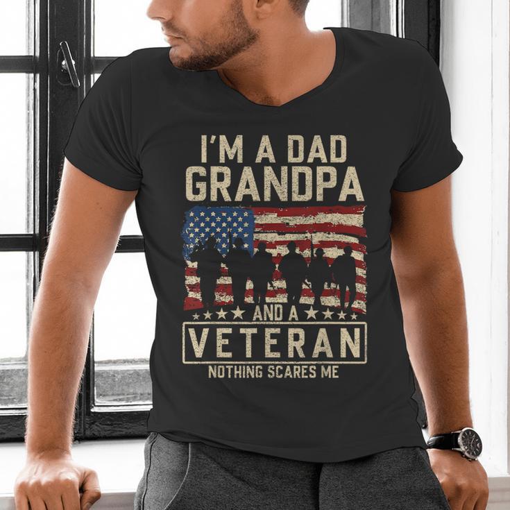 I'm A Dad Grandpa And Veteran Patriotic US Flag Veterans Day Men's V-Neck T-Shirt