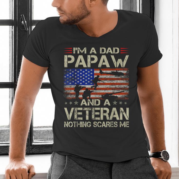 I'm A Dad Papaw And Veteran Retro Dad Papa Grandpa Men's V-Neck T-Shirt