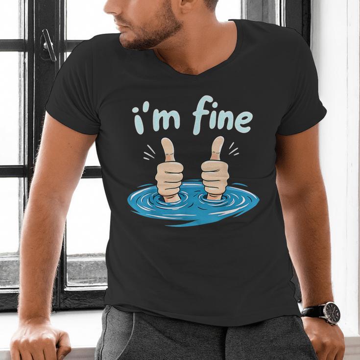 I'm Fine Drowning Thumbs Up Introvert Meme Humor Men's V-Neck T-Shirt