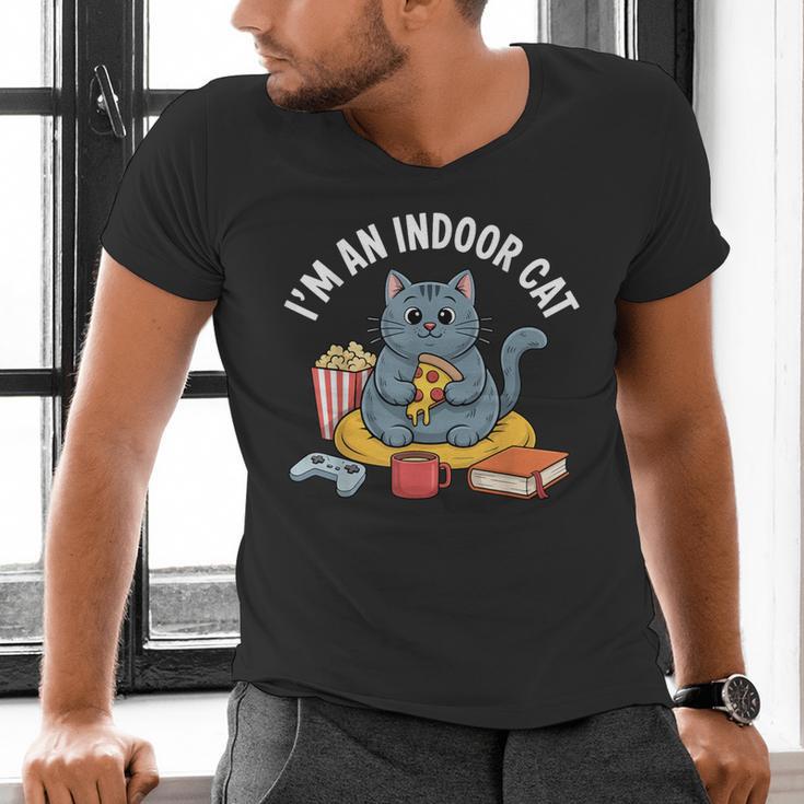 I'm An Indoor Cat Introvert Pizza Popcorn Book Gamer Cat Men's V-Neck T-Shirt I'm An Indoor Cat Introvert Pizza Popcorn Book Gamer Cat Men's V-Neck T-Shirt