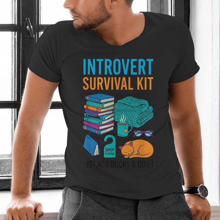 Introvert Book Lover Introvert Survival Kit Men's V-Neck T-Shirt