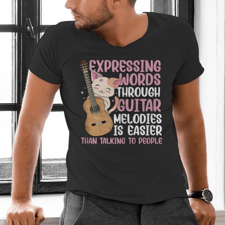 Introvert Guitarist Expressing Words Through Guitar Melody Men's V-Neck T-Shirt Introvert Guitarist Expressing Words Through Guitar Melody Men's V-Neck T-Shirt