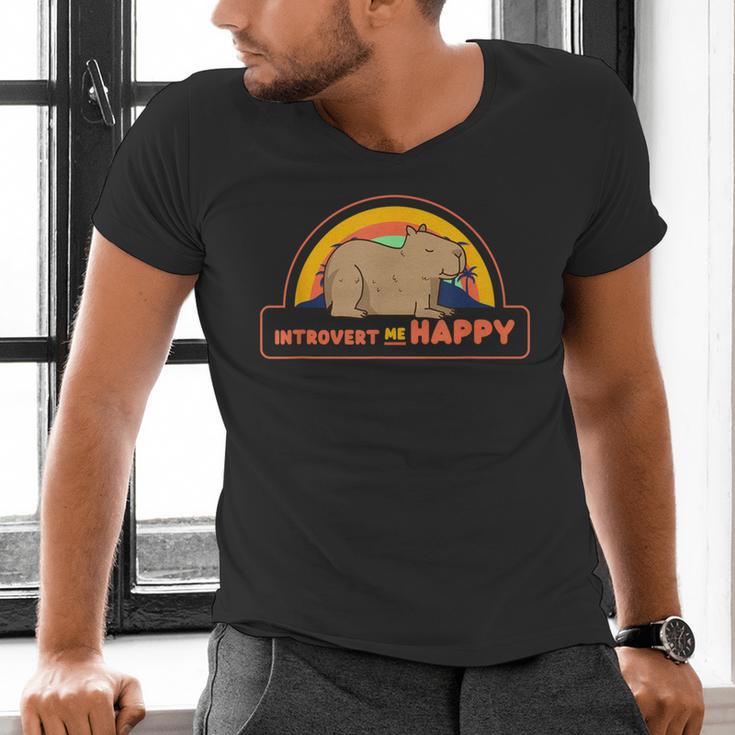Introvert Me Happy Retro Sunset Capybara Tee Men's V-Neck T-Shirt Introvert Me Happy Retro Sunset Capybara Tee Men's V-Neck T-Shirt