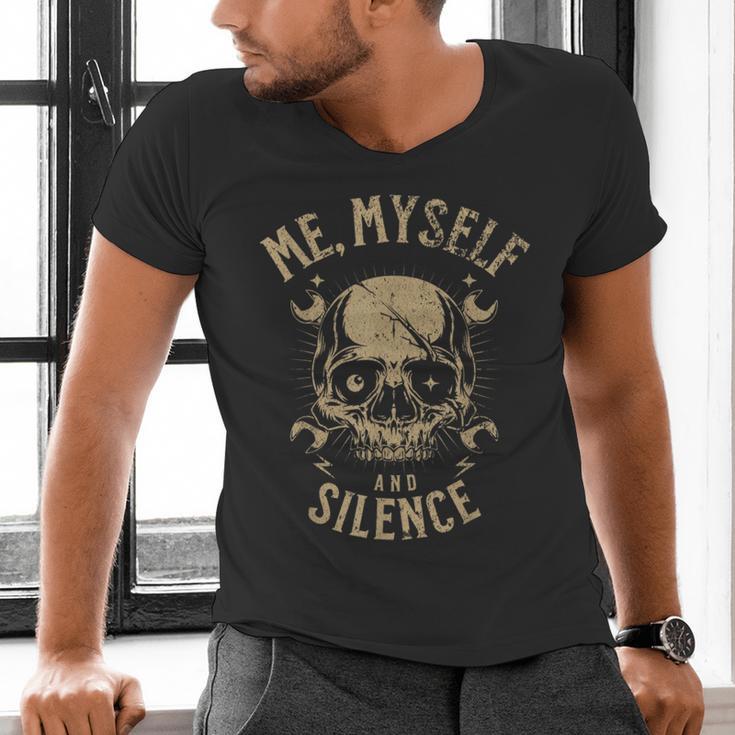 Introvert Relaxation Me Myself And Silence Skull Mechanic Men's V-Neck T-Shirt