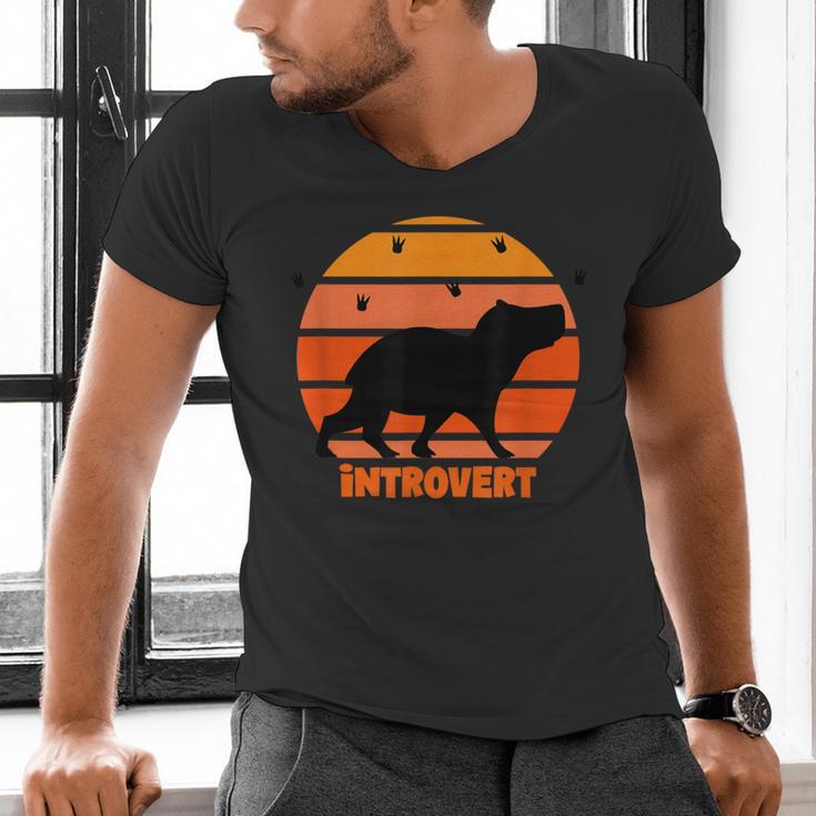 Introvert Retro Sunset Capybara Tee Men's V-Neck T-Shirt Introvert Retro Sunset Capybara Tee Men's V-Neck T-Shirt