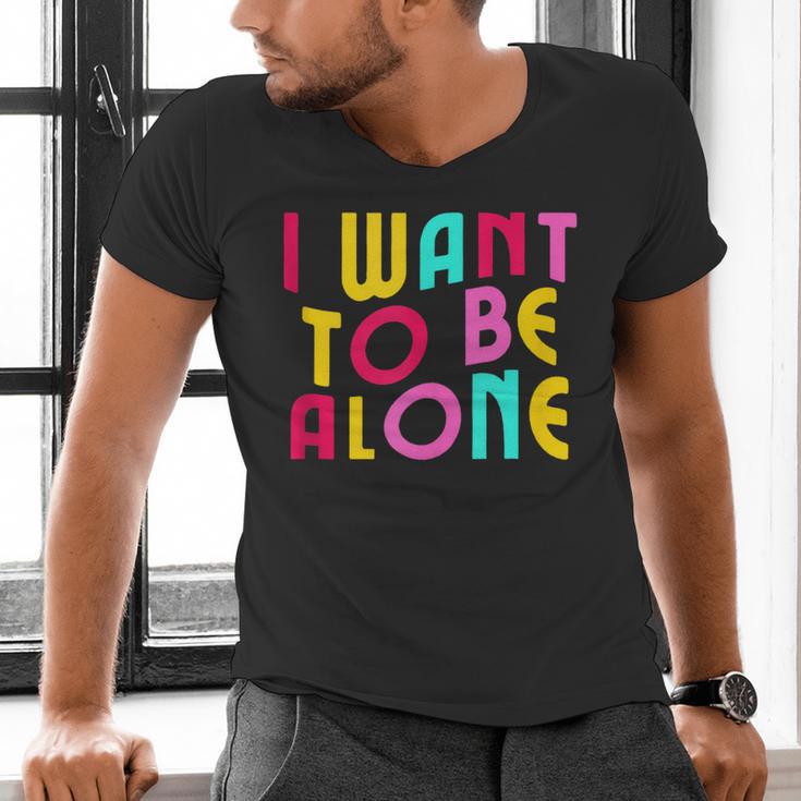 Introvert I Want To Be Alone Retro Wavy Men's V-Neck T-Shirt Introvert I Want To Be Alone Retro Wavy Men's V-Neck T-Shirt