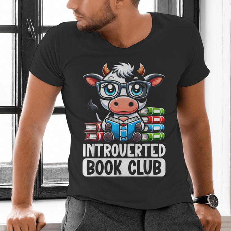 Introverted Book Club Reading Lover Cow Men's V-Neck T-Shirt