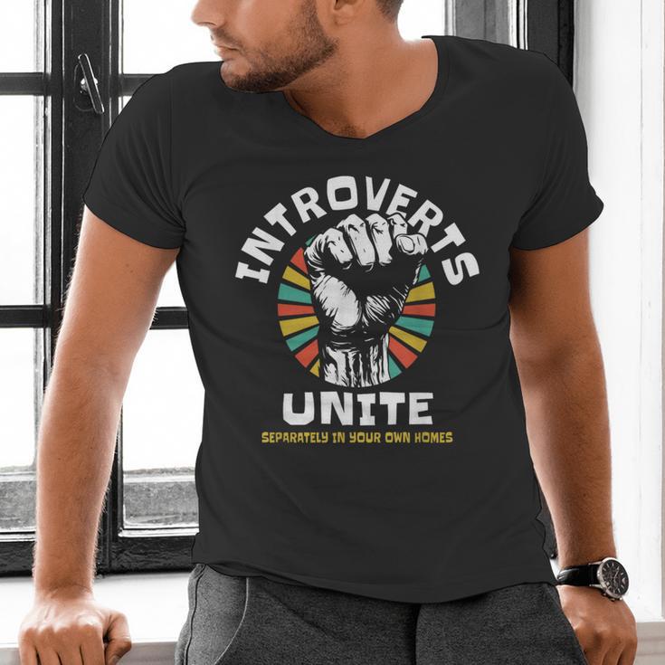 Introverts Unite Separately Own Homes Emblem Men's V-Neck T-Shirt Introverts Unite Separately Own Homes Emblem Men's V-Neck T-Shirt