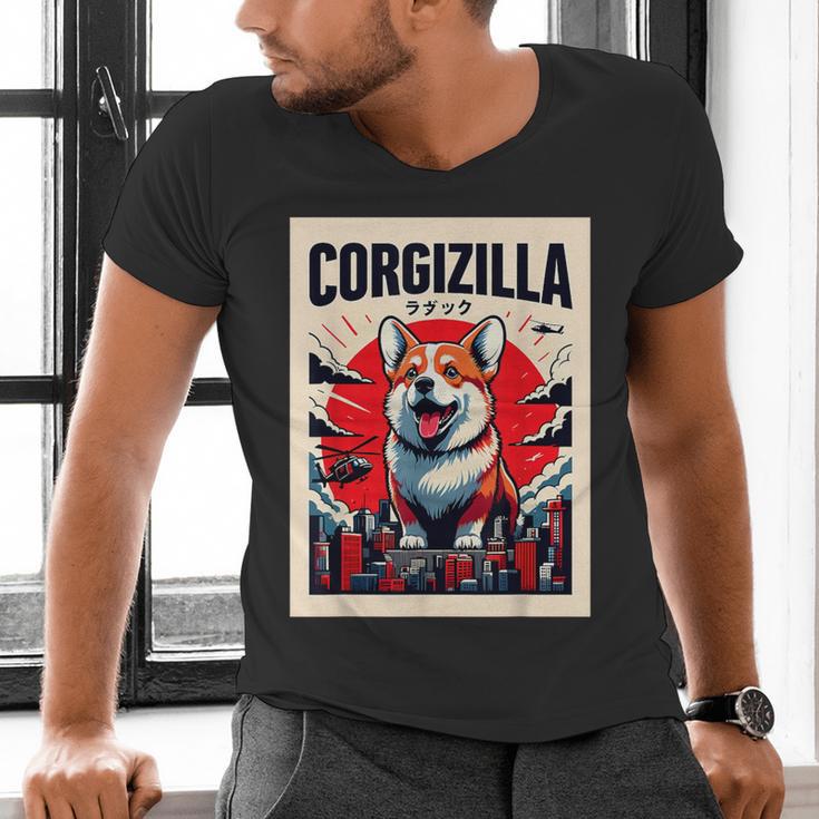Japanese Art Corgi Dog Mom Dad Men's V-Neck T-Shirt