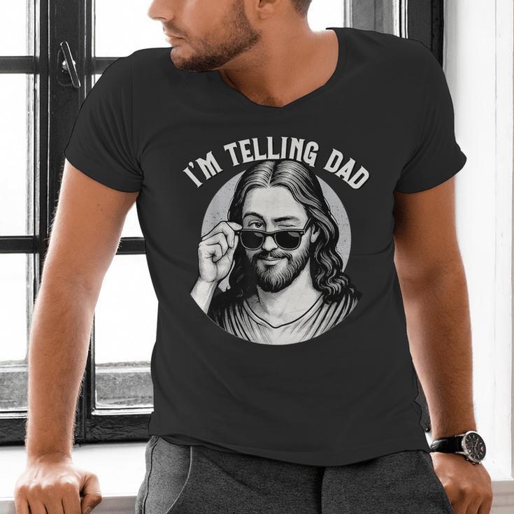 Jesus I'm Telling Dad Jesus Meme Christian & Jesus Men's V-Neck T-Shirt