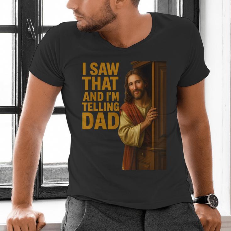 Jesus I Saw That I'm Telling Dad Religious Men's V-Neck T-Shirt