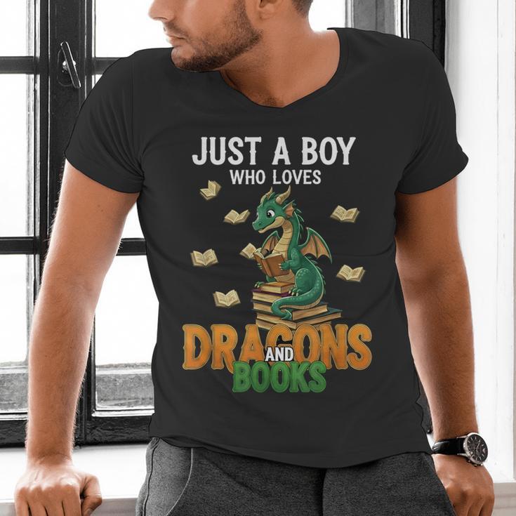 Just a Boy Who Loves Dragons And Books Reading Dragon Men's V-Neck T-Shirt Just a Boy Who Loves Dragons And Books Reading Dragon Men's V-Neck T-Shirt