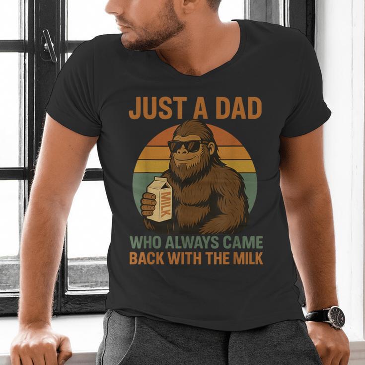 Just A Dad Who Always Came Back With The Milk Bigfoot Men's V-Neck T-Shirt