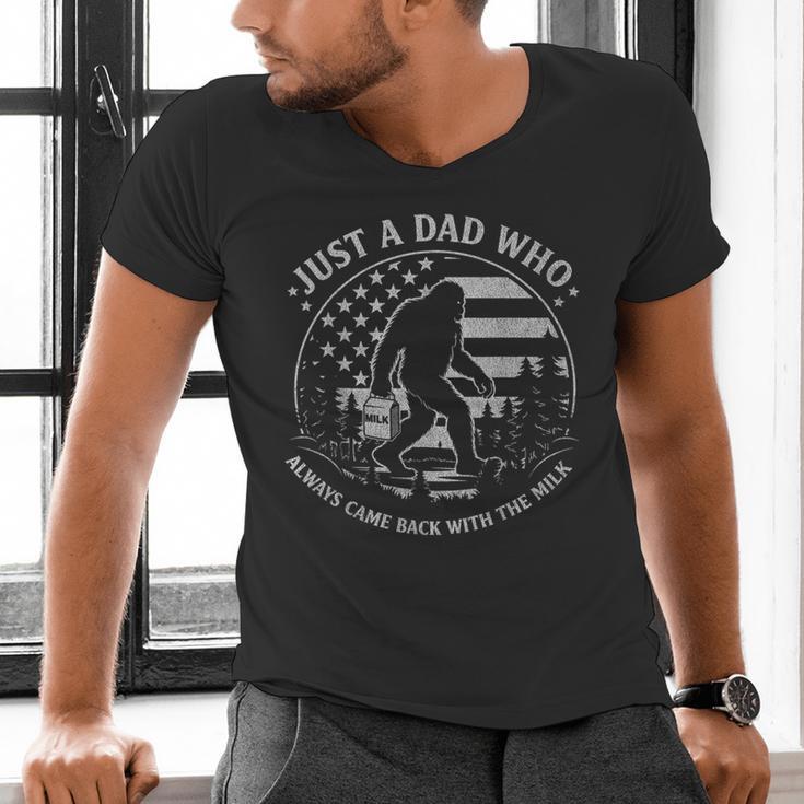 Just A Dad Who Always Came Back With The Milk Daddy Bigfoot Men's V-Neck T-Shirt