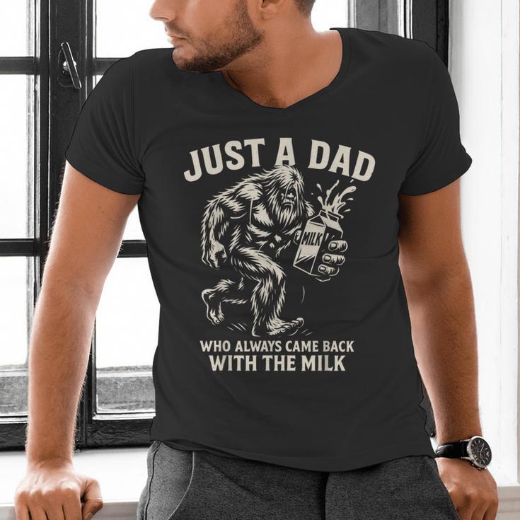 Just a Dad Who Always Came Back With The Milk Shirt Bigfoot Men's V-Neck T-Shirt