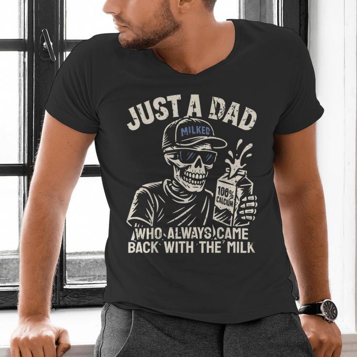 Just A Dad Who Always Came Back With The Milk Shirt Skeleton Men's V-Neck T-Shirt