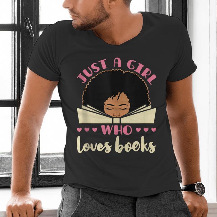 Just a Girl Who Loves Books African American Book Nerd Lover Men's V-Neck T-Shirt Just a Girl Who Loves Books African American Book Nerd Lover Men's V-Neck T-Shirt