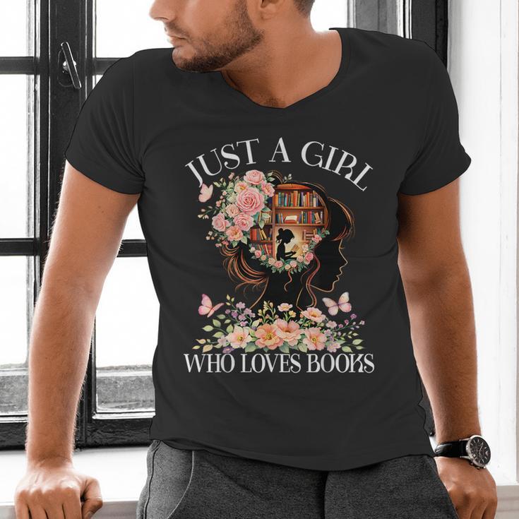 Just A Girl Who Loves Books Book Lover Reading For Women Men's V-Neck T-Shirt Just A Girl Who Loves Books Book Lover Reading For Women Men's V-Neck T-Shirt