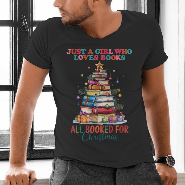 Just a Girl Who Loves Books All Booked For Christmas Men's V-Neck T-Shirt