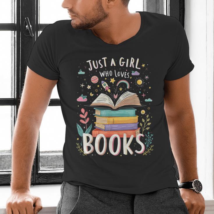 Just a Girl Who Loves Books Cute Book Lover Bookworm Men's V-Neck T-Shirt Just a Girl Who Loves Books Cute Book Lover Bookworm Men's V-Neck T-Shirt