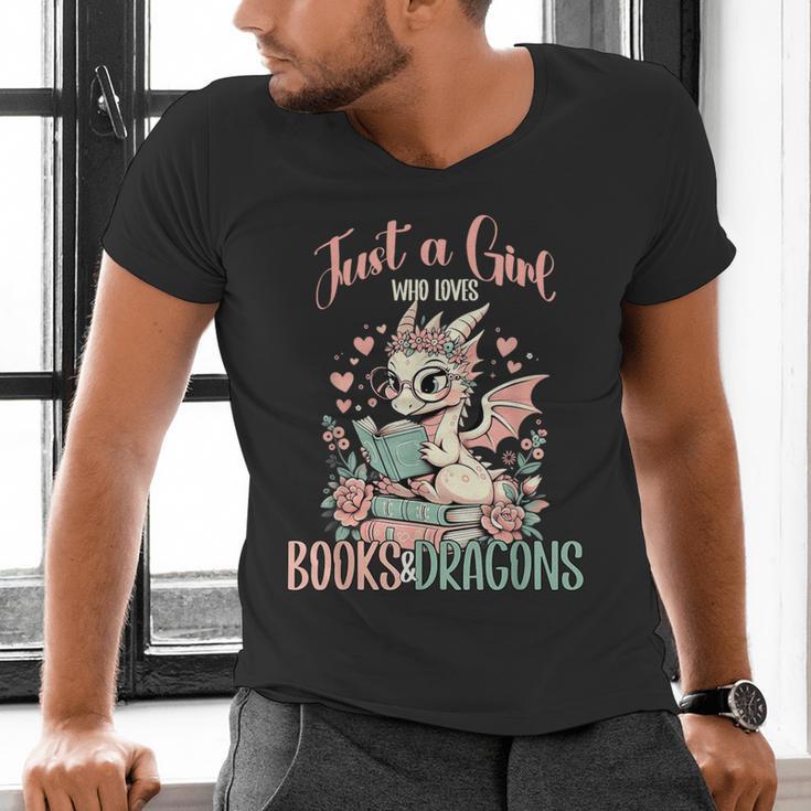 Just a Girl Who Loves Books And Dragons Book Dragon Lover Men's V-Neck T-Shirt