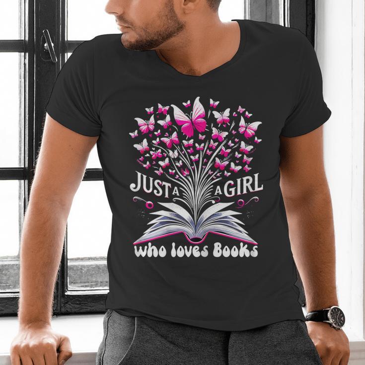 Just a Girl Who Loves Books Reading Book Butterfly Bookworm Men's V-Neck T-Shirt