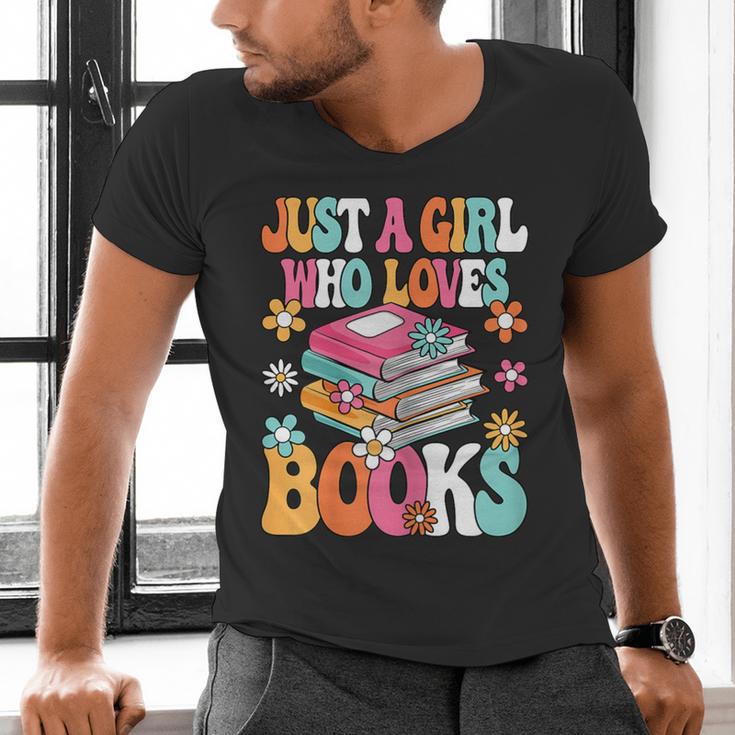 Just A Girl Who Loves Books Reading Cute Bookworm Girls Kids Men's V-Neck T-Shirt