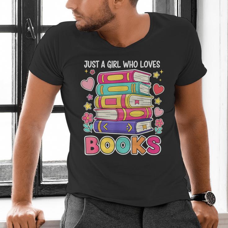 Just A Girl Who Loves Books Reading Library Men's V-Neck T-Shirt Just A Girl Who Loves Books Reading Library Men's V-Neck T-Shirt