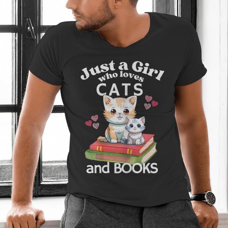 Just A Girl That Loves Cats And Books Cute Cat & Bookwork Men's V-Neck T-Shirt