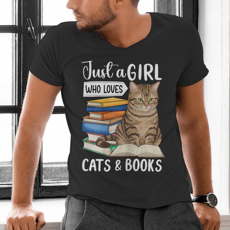 Just a Girl Who Loves Cats And Books Men's V-Neck T-Shirt
