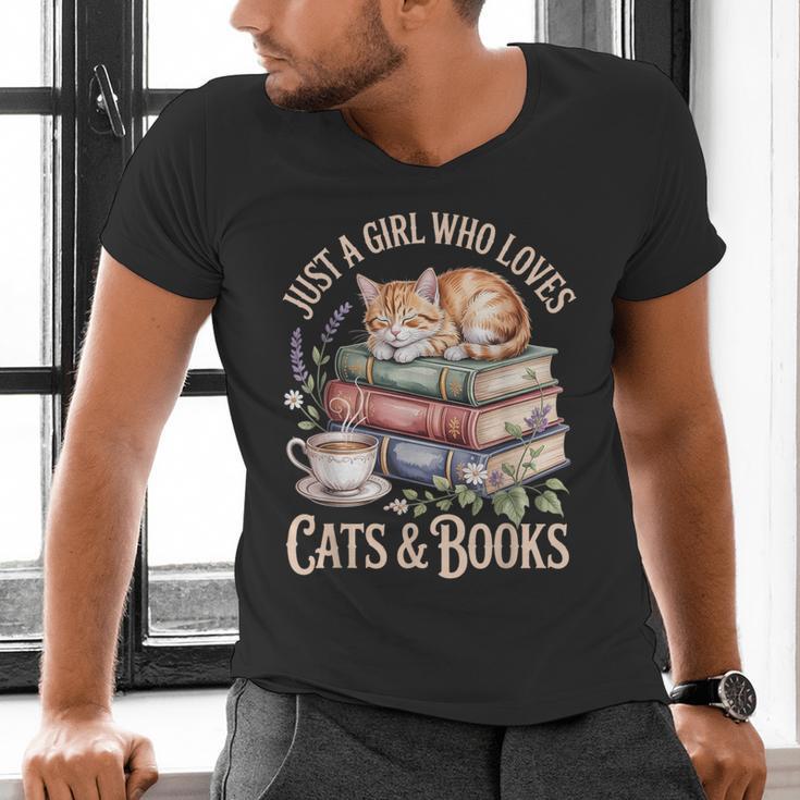 Just A Girl Who Loves Cats And Books Reading Librarian Men's V-Neck T-Shirt