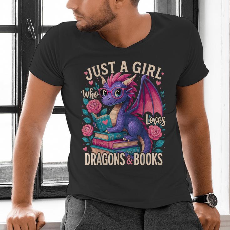 Just a Girl Who Loves Dragons And Books Dragon Men's V-Neck T-Shirt Just a Girl Who Loves Dragons And Books Dragon Men's V-Neck T-Shirt