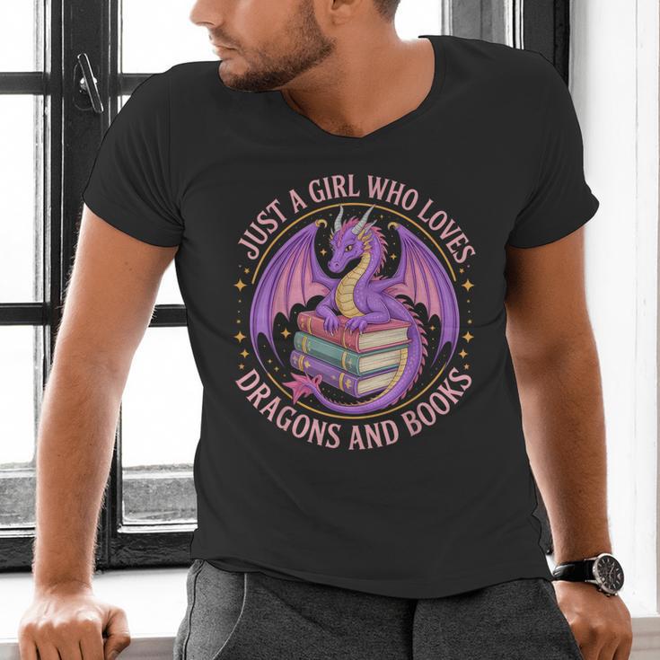 Just A Girl Who Loves Dragons And Books Fantasy Dragon Men's V-Neck T-Shirt Just A Girl Who Loves Dragons And Books Fantasy Dragon Men's V-Neck T-Shirt
