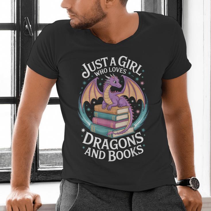 Just A Girl Who Loves Dragons And Books Fantasy Reader Men's V-Neck T-Shirt Just A Girl Who Loves Dragons And Books Fantasy Reader Men's V-Neck T-Shirt