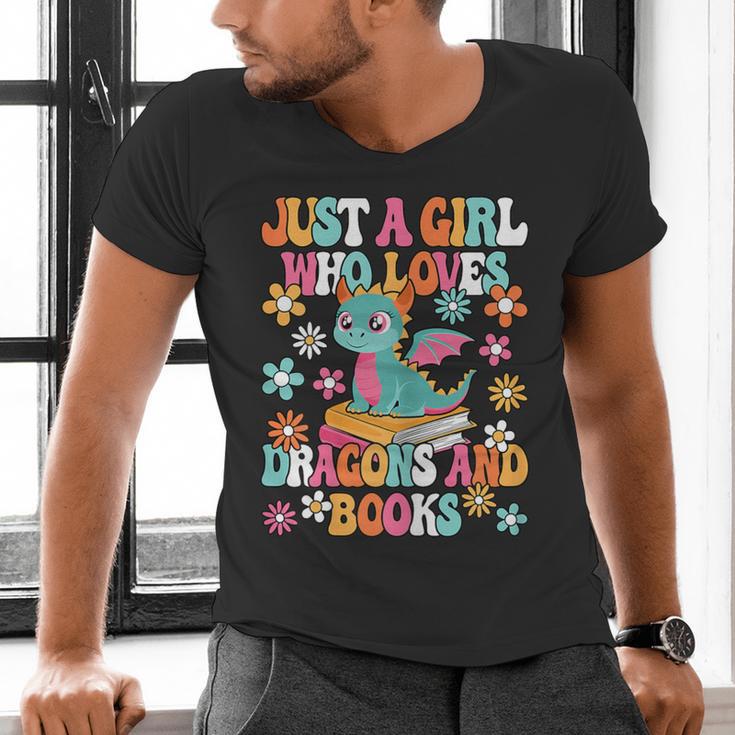 Just A Girl Who Loves Dragons And Books Reading Bookworm Men's V-Neck T-Shirt