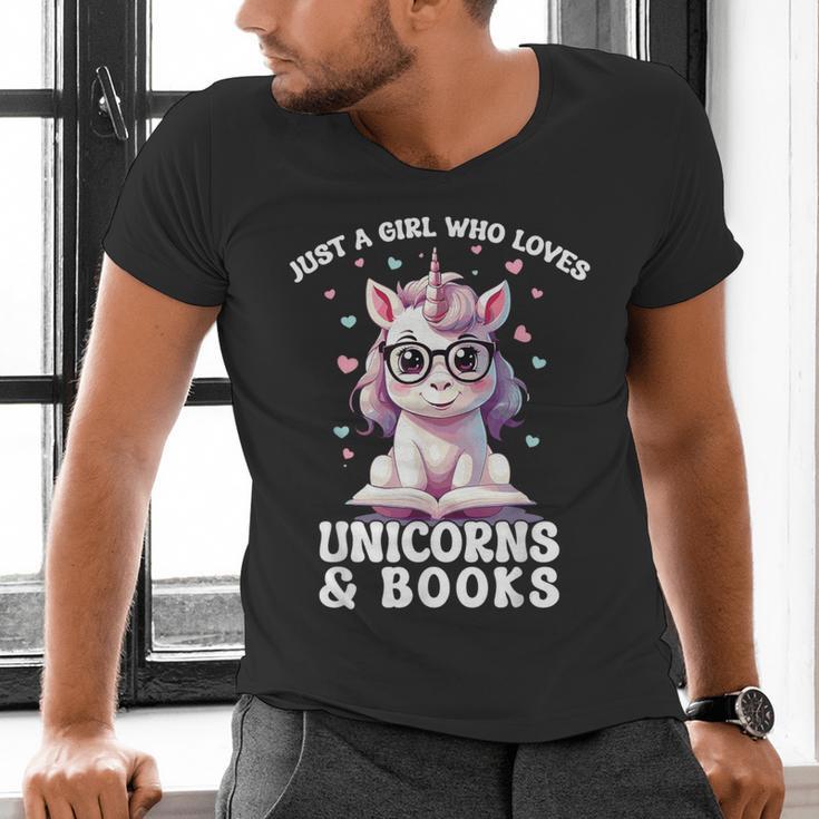 Just a Girl Who Loves Unicorns & Books Bookish Unicorn Love Men's V-Neck T-Shirt
