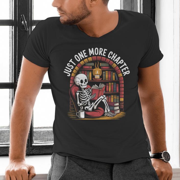 Just One More Chapter Skeleton Reading Cozy Books Men's V-Neck T-Shirt Just One More Chapter Skeleton Reading Cozy Books Men's V-Neck T-Shirt