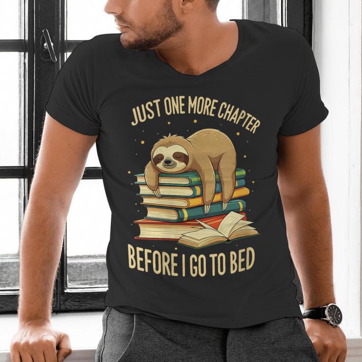 Just One More Chapter Sloth Sleeping On Books Reading Men's V-Neck T-Shirt Just One More Chapter Sloth Sleeping On Books Reading Men's V-Neck T-Shirt