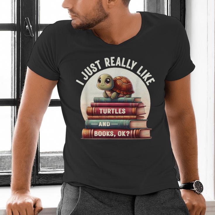 I Just Really Like Turtles And Books OK Turtle Reading Men's V-Neck T-Shirt I Just Really Like Turtles And Books OK Turtle Reading Men's V-Neck T-Shirt