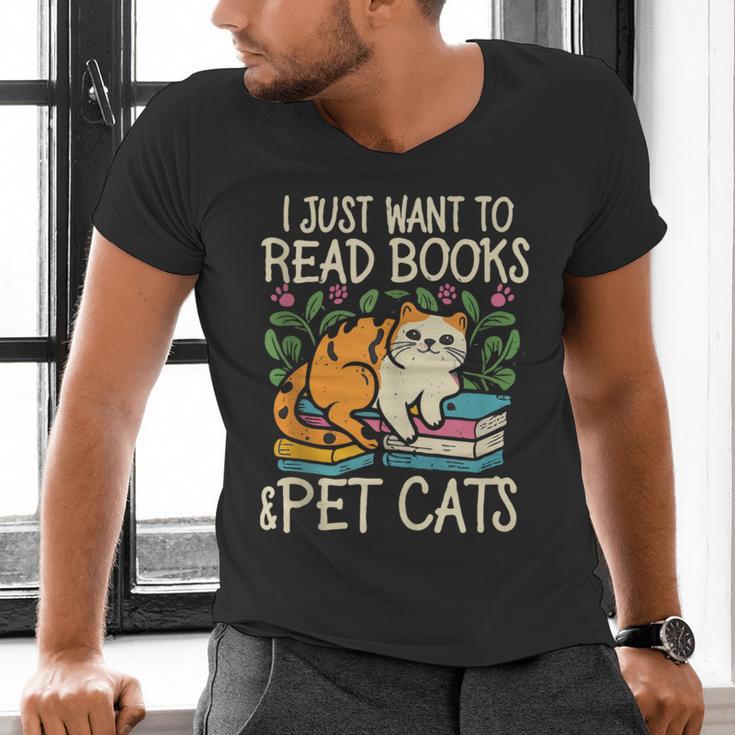 I Just Want To Read Books And Pet Cats Introvert Men's V-Neck T-Shirt