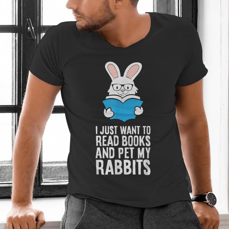 I Just Want To Read Books And Pet My Rabbit Men's V-Neck T-Shirt