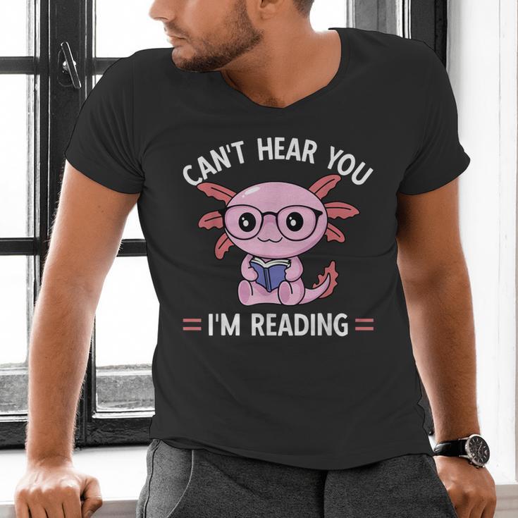 Kawaii Axolotl Can't Hear You I'm Reading Book Lover Men's V-Neck T-Shirt