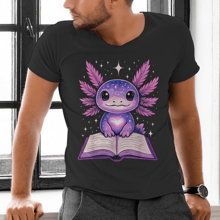 Kawaii Axolotl Cute Axolotls Reading Book Men's V-Neck T-Shirt