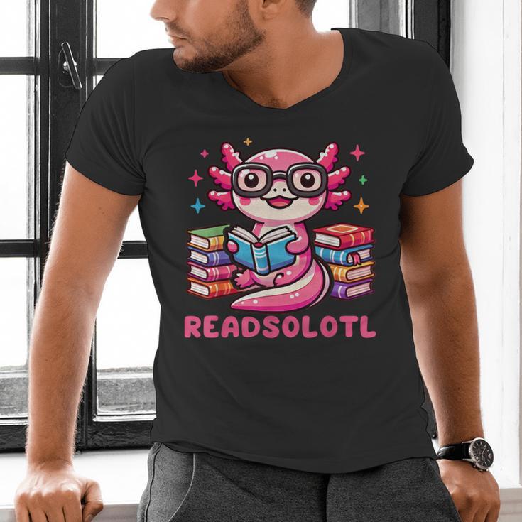 Kawaii Axolotl Readsolotl Book Lover Reading Bookworm Girls Men's V-Neck T-Shirt